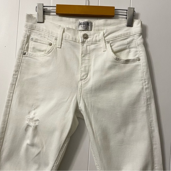 AGOLDE Isabel Slim Boyfriend Distressed Ankle Jeans White 45231 A015-1012 holes - Picture 3 of 11